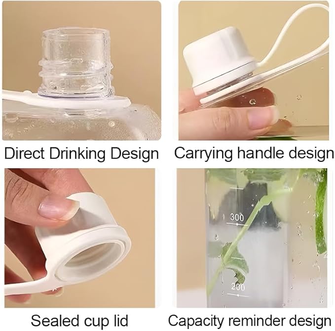 Flat Water Bottle Travel Flask Portable 10.5 oz BPA Free Tritan Square Water Bottles Leakproof Slim Water Bottle for Purse Travel Pocket Sports Fitness (Grey, 10.5)