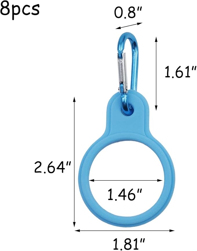 HEVSTIL 8Pcs Water Bottle Clip, Silicone Water Bottle Carrier Water Bottler Holder with Keychain Clip Ring for Outdoor Activities or Daily Use,Blue