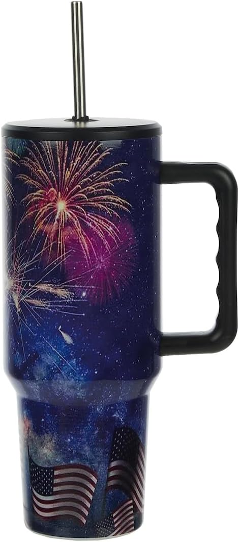 4th of July Americana Fireworks & Flags 40 Oz Stainless Steel Tumbler