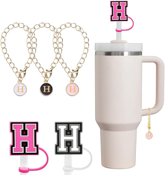 compaitable with stanley cup with accessories,30&40 oz,1 charm letter chain for handle with stanley straw top letter cover for stanley cup (h), small