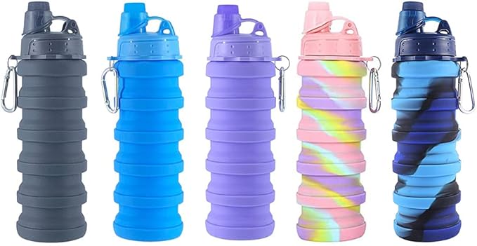 Collapsible Water Bottles 2 pack Travel Water Bottle Portable Hiking Water Bottle 500ML Reusable BPA Free Silicone Water Bottles (Style1, Pink camouflage+ Blue camouflage)