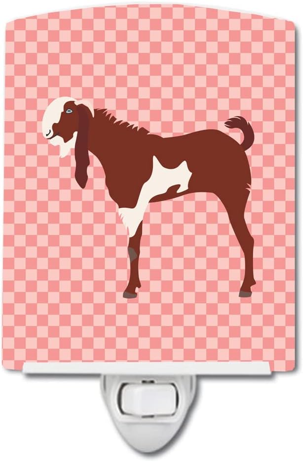 Caroline's Treasures BB7890CNL Jamnapari Goat Pink Check Ceramic Night Light Compact, UL-Certified, Ideal for Bedroom, Bathroom, Nursery, Hallway, Kitchen, 6x4x3, Multicolor