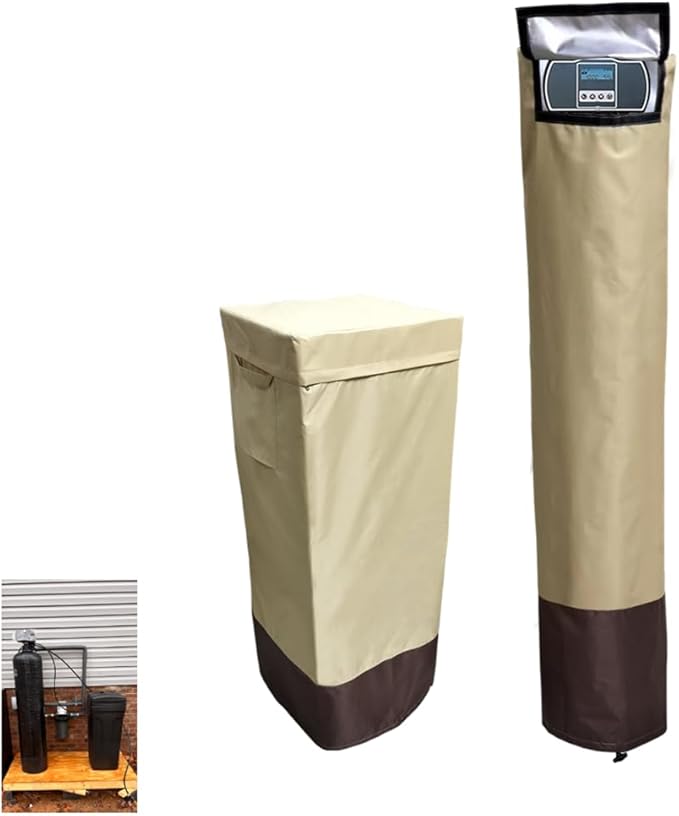 Water Softener Covers for Outside Units,Filter Tank Cover(14D×64''H)Brine Tank Cover(16D×44''H),Water Softener Cover Outdoor,All-Weather Protection,Cover for Water Softener Outside,Beige&Tan