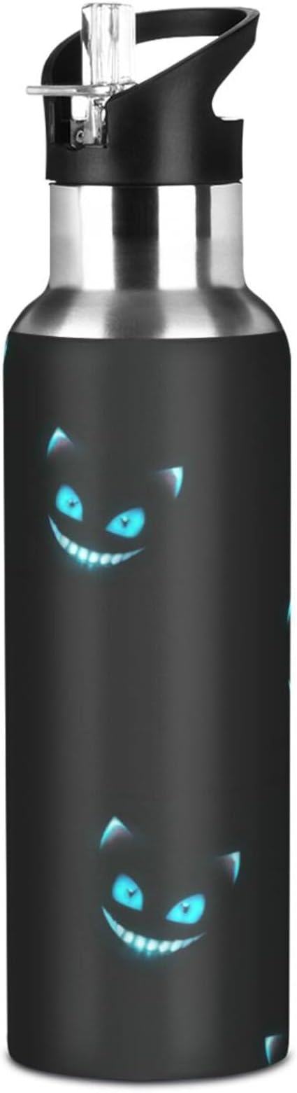 Cheshire Cat Texture Sports Water Bottle, 22 Oz BPA Free Non-Toxic Stainless Steel Water Bottle with Straw for Gym Yoga Fitness Camping
