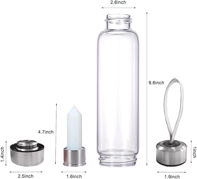 Crystal Glass Water Bottle,Water Bottle With Gemstone Center Crystal Elixir Bottle,Removable Gemstones Creative Water Cup Crystal Column Magic Wand Energy Cup for Gifts (M-Opal)