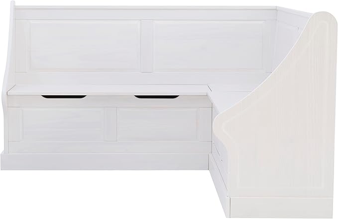 Linon Harris White Corner Breakfast Nook - Nook Only, Table is NOT included! 20.88D x 61.88W x 36.63H in