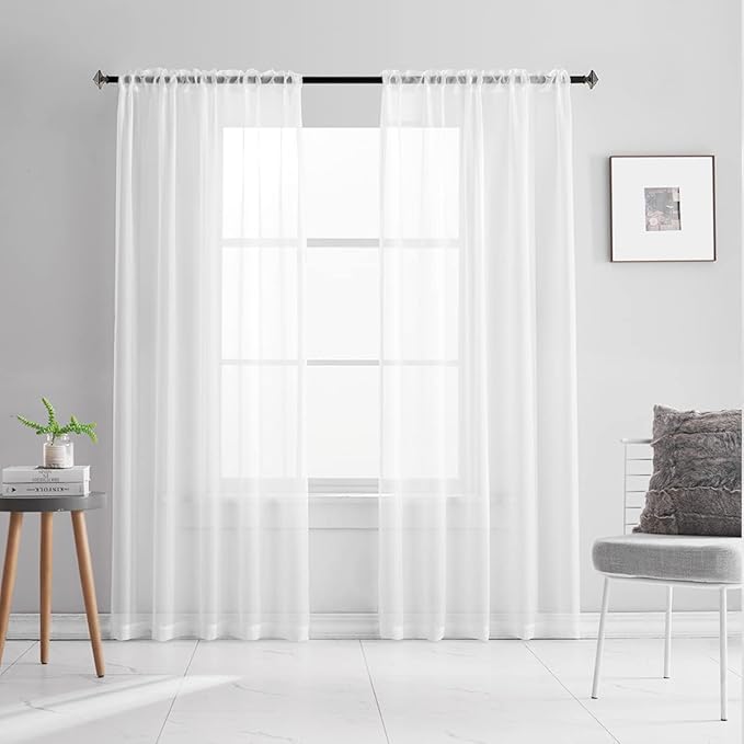 White Sheer Voile Curtains 84 Inches Long Translucent Solid Color Window Treatment Light flitering Rod Pocket White Sheers for Bedroom Living Room 2 Panels 52x84