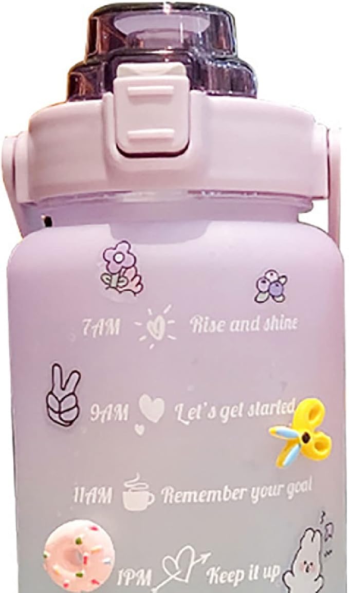 Motivational BPA Free Water Jug with Handle 2L Large Capacity Matte Water Bottle Kettle with Time Marker Straw for Sports Fitness