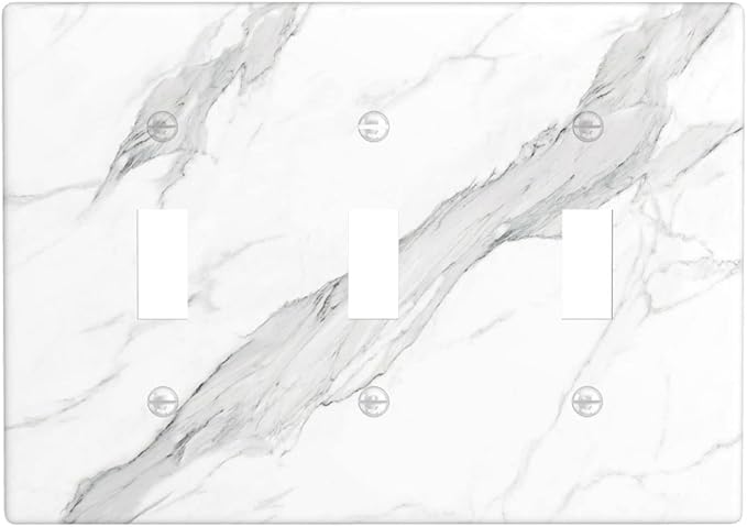 Marble Grey Wall Plate Decorative Light Switch Cover 3-Gang Triple Toggle for Bathroom Farmhouse Kitchen Bedroom White