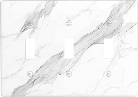 Marble Grey Wall Plate Decorative Light Switch Cover 3-Gang Triple Toggle for Bathroom Farmhouse Kitchen Bedroom White
