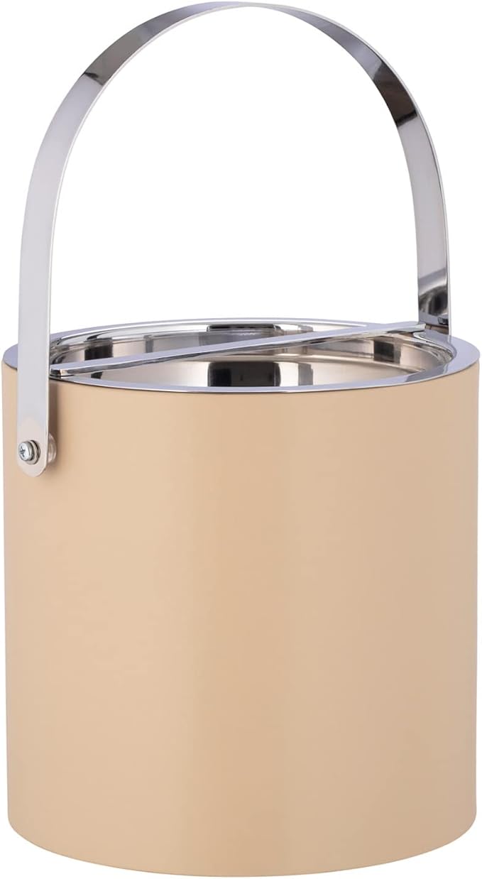 Kraftware 3qt Polished Chrome Arch Handle & Bridge Cover: Beige Manhattan 3 quart Ice Bucket, Small
