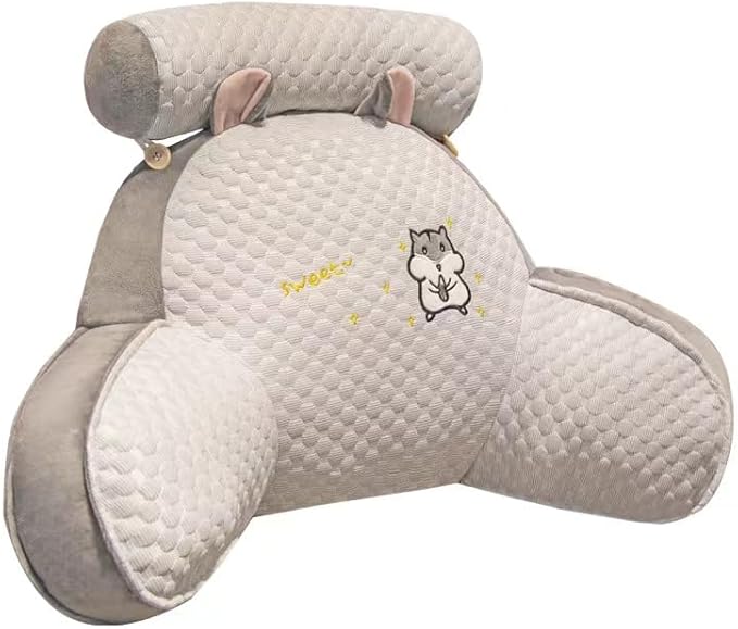 LE FARFADET Reading Pillow for Bed Adult Size, Back Rest Pillow with Arms, Pockets and Washable Cover,