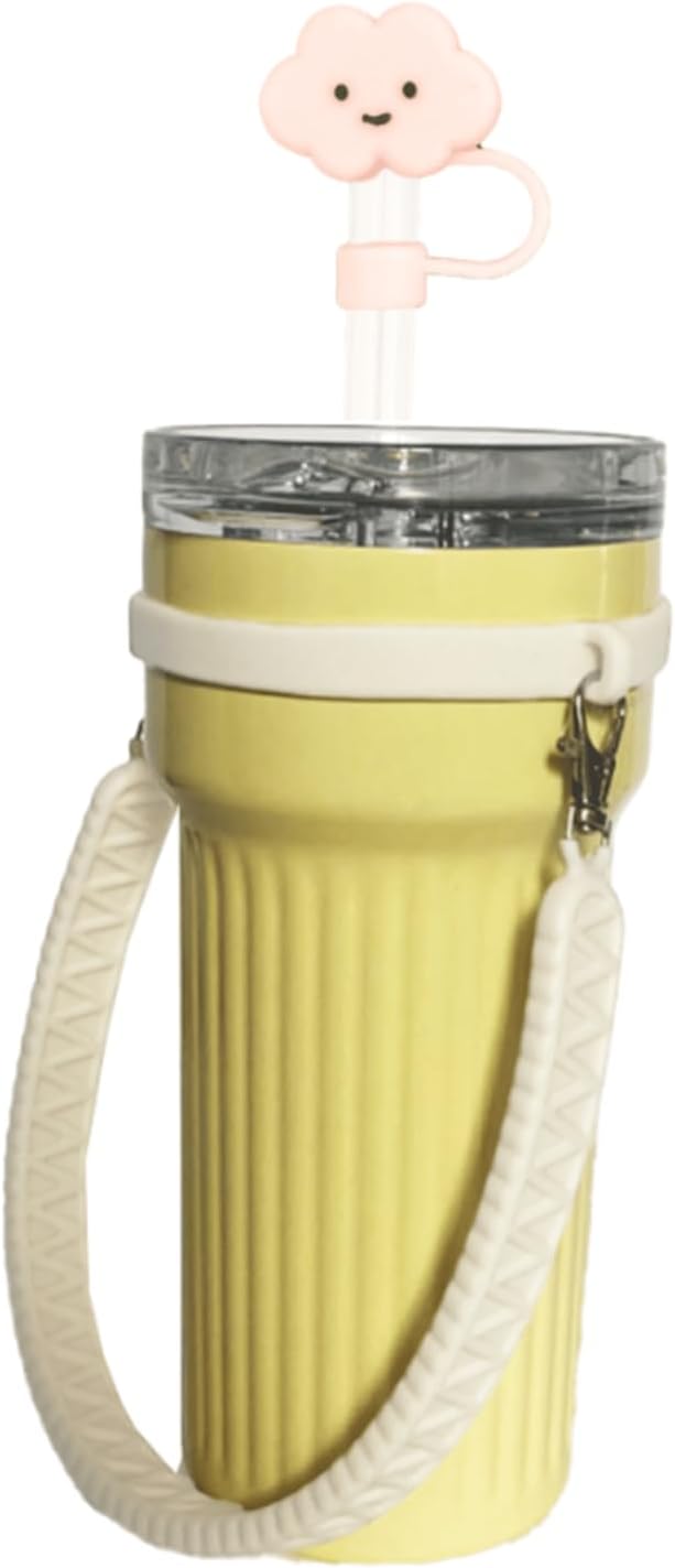 Stanley Accessories Water Bottle with Strap Bottle Sling Carrier with Handle Attachment Fits Most 8-40oz Tumbler & Stanley + 4Cute Straw Covers 3D Straw Toppers Gift Set-Cloud