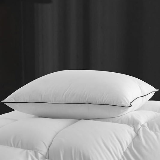 Hotel Feather Pillows Standard Size, Hybrid Goose Down Pillow Composite with Mef tek™ Memory Foam, Firm Bed Pillows with Organic Cotton Cover (White,20"x26")