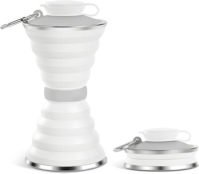 jessie Collapsible Water Bottles 17 oz Silicone Foldable Water Bottles Portable Travel Water Bottle with Buckle for Camping Hiking Sports Outdoor Gym Summer (White)