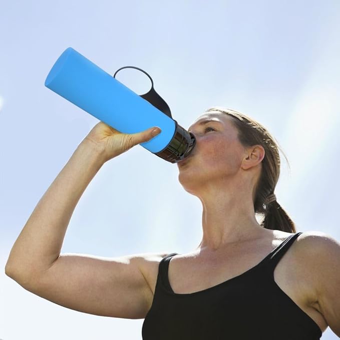 Collapsible Water Bottles 20oz, Leak Proof, BPA-Free, Foldable Silicone Travel Water Bottle for Cycling, Hiking, Outdoors Sapphire Blue