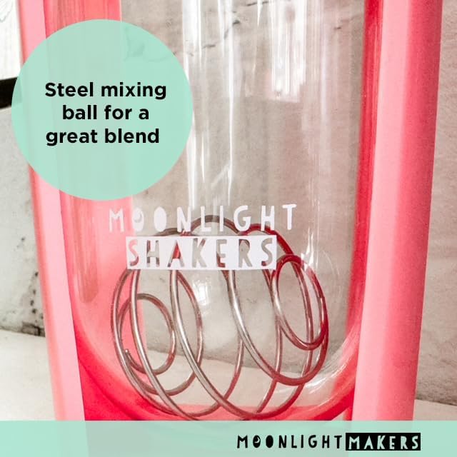 Moonlight Makers Green16oz Protein Shaker Bottle with Steel Whisk Ball, Leakproof Gym Bottle, Shaker Cups for Protein Shakes, Dishwasher Safe, Fitness Gifts, Preworkout Drink Mixer