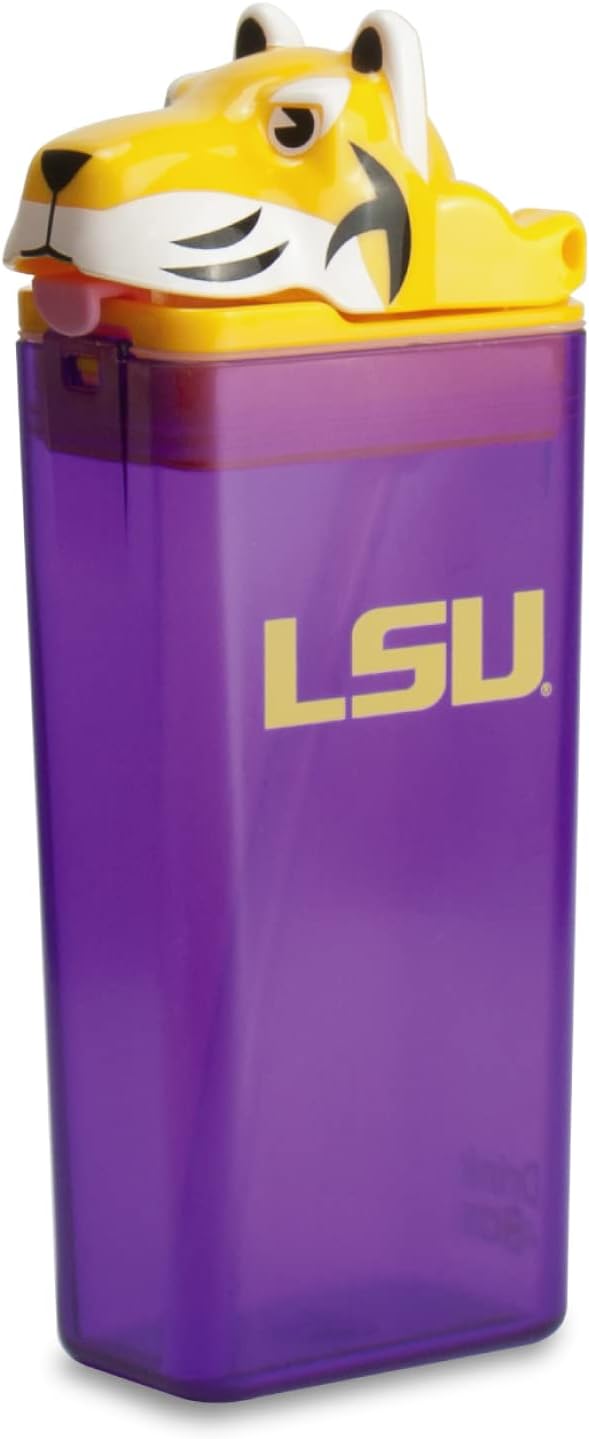 Reusable Water Bottle | Officially Licensed NCAA Sports Bottle | BPA Free | Dishwasher Safe | Tiger Mike Mascot | 12 oz Drink in the Box - Lousiana State University