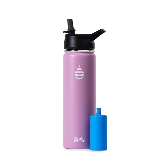 Clearly Filtered 20oz Water Bottle/Targets 220+ Contaminants/Double-Wall Insulated Stainless Steel Filtered Water Bottle BPA/BPS-Free Phthalate-Free Filters Fluoride Lead Chlorine (Pink)