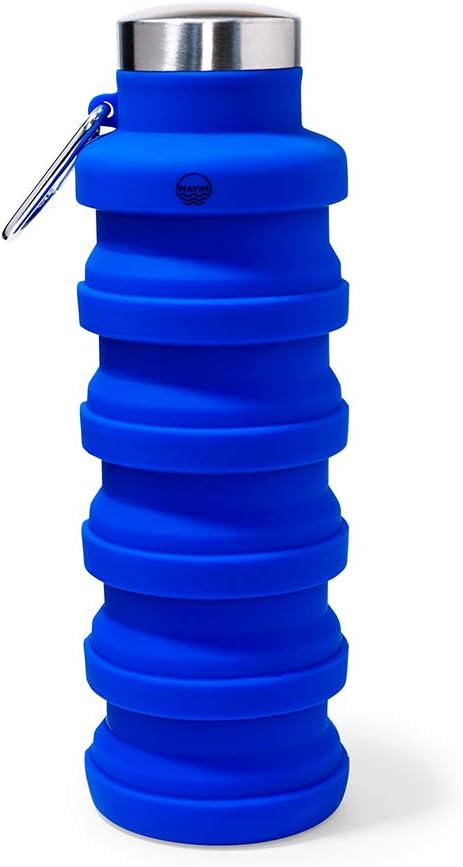 Mayim Collapsible Water Bottles Silicone Travel Tumbler with Clip for Backpack, Reusable Portable Sport Water Bottle for Gym, Camping, Hiking or Airport, 17 Oz Royal Blue