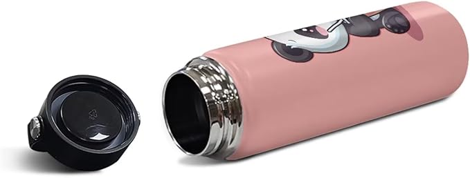 Cute Panda Insulated Water Bottles with Handle Stainless Steel Metal Water Bottle, Cold & Hot Water Bottle 20 oz, Leak Proof Travel with Milk Tea Designs Pink