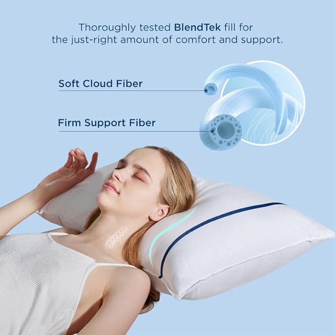 Bedsure Hotel Pillows - Luxury Bed Pillows for Sleeping with Decoration Strip Breathable Cover Soft & Supportive Pillows for Side, Back or Stomach Sleepers (2, Blue, Queen)