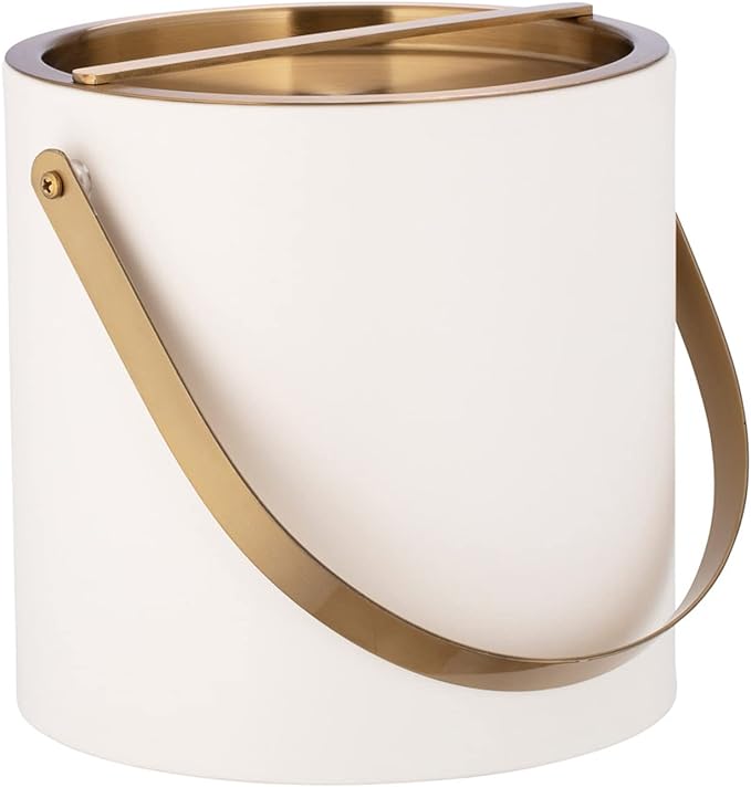 Kraftware 3qt Brushed Gold Arch Handle & Bridge Cover: White Santa Barbara 3 quart Ice Bucket, Small