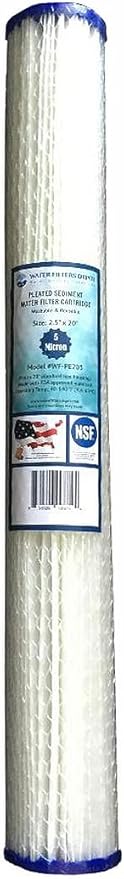 WFD, WF-PE205 2.5"x20" 5 Micron Pleated Sediment Water Filter Cartridge, Fits in 20" Standard Size Housings of Filter Systems (1 Pack, 5 Micron)