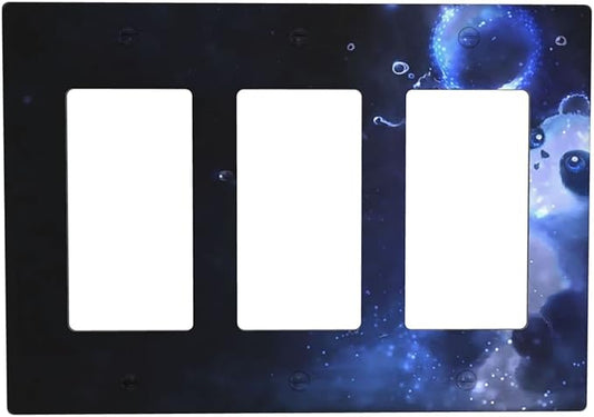 Cute Baby Panda Light Switch Cover Wall Plate Decorative 3 Gang Triple Rocker Covers Blue for Kitchens Living Room Bedrooms Farmhouses Bathrooms 4.65 x 6.57 in