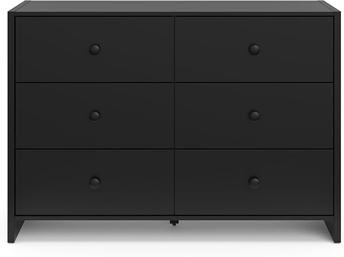 Storkcraft Calabasas 6 Drawer Dresser (Black) - GREENGUARD Gold Certified, 6 Drawer Dresser with Interlocking Drawer System, Dresser Drawer Organizer for Kids' Bedroom