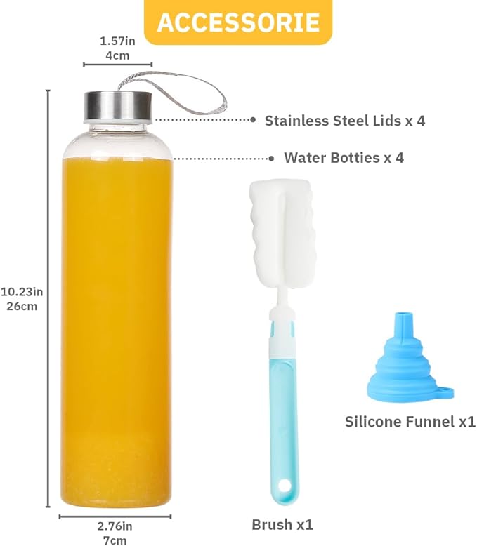 Plastic 27 Oz Water Bottle Clear Bottles Reusable Leak-Proof Seal Bottle with Stainless Steel Lids and Cleaning Brush for Fitness,Sports,Travel (4)