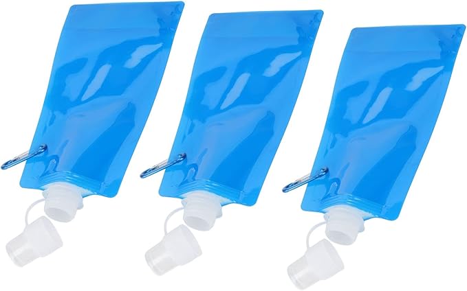SWOQ Folding Drinking Water Bottle, Collapsible Water Bottles Blue 480ml 3pcs Ultralight for Camping for Cycling for Jogging