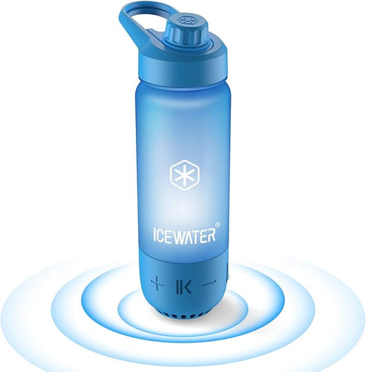 ICEWATER 3-in-1 Smart Water Bottle, Glows to Remind You to Keep Hydrated, Bluetooth Speaker & Dancing Lights, Plastic Water Bottle With Chug Lid, Great Birthday Gift (20 oz, Blue)