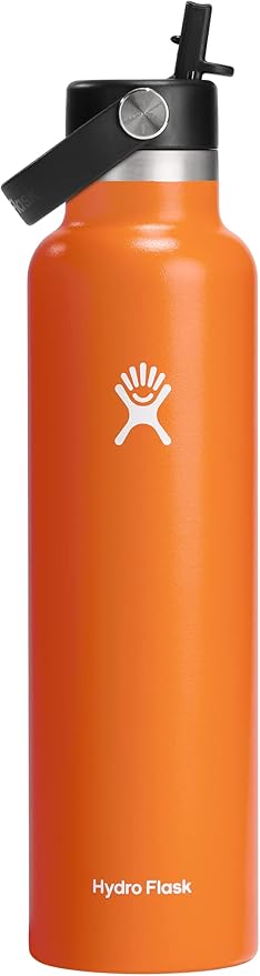 Hydro Flask 24 Oz Stainless Steel Standard Mouth Water Bottle with Flex Straw Cap and Double-Wall Vacuum Insulation