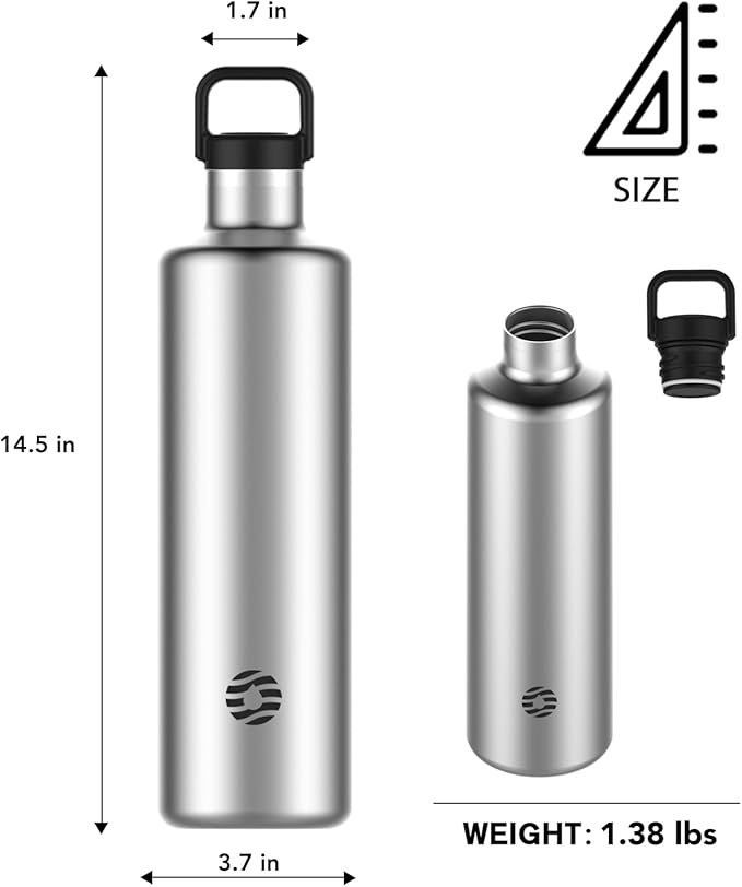 60oz Water Bottle with Carrier Bag, Large Insulated Water Bottle, Stainless Steel Water Bottles, Double Walled Insulated Thermo for Hot Drinks/Cold Drinks,Great for Gym,Hiking,Camping (Silver)