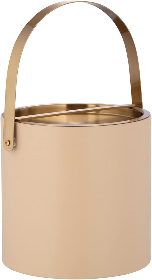 Kraftware 3qt Brushed Gold Arch Handle & Bridge Cover: Beige Santa Barbara 3 quart Ice Bucket, Small