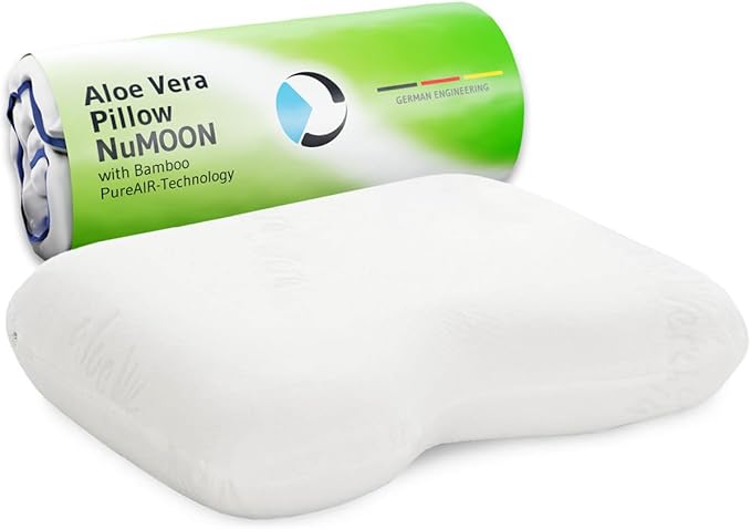 Cervical Pillow NuMOON Aloe Vera | Memory Foam with Bamboo Charcoal | Pillow for Pain Relief | Skin Care Pillowcase | Back and Side Sleepers Pillow | Cervical Pillow Against Shoulder & Neck Pain