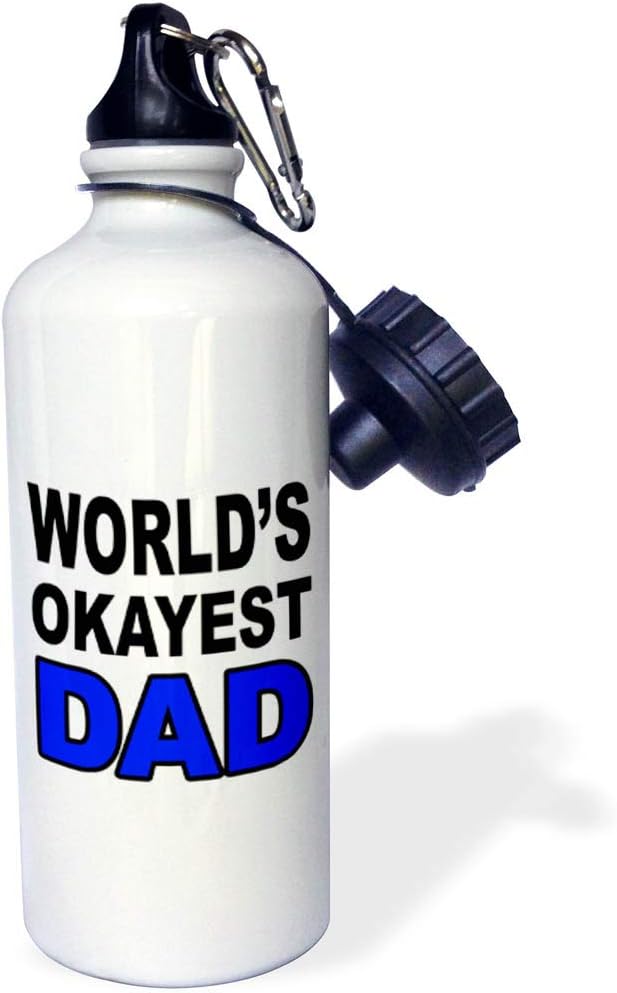 3dRose "World's okayest dad, Blue" Sports Water Bottle, 21 oz, White