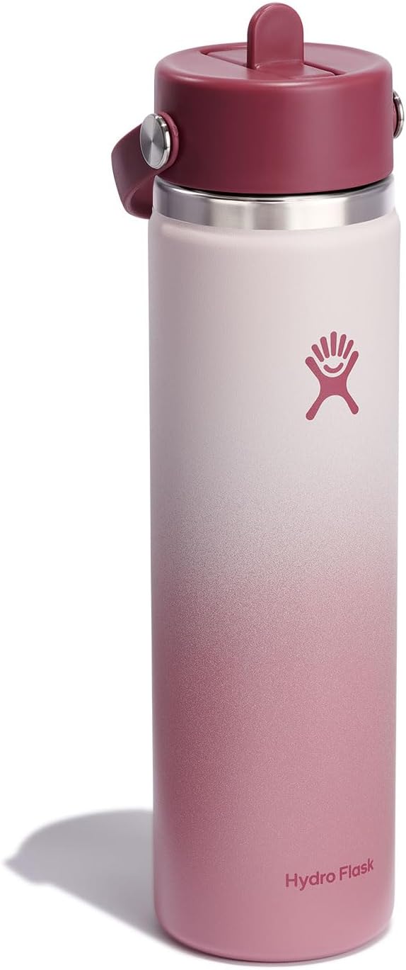 HYDRO FLASK Wide Mouth vacuum insulated stainless steel water bottle with leakproof closeable straw lid for cold water drinks, sports, travel, car and school