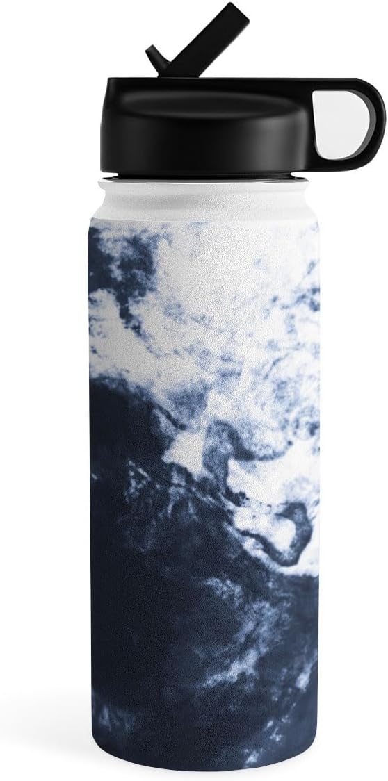 Deny Designs Water Bottle, Straw Lid 18 oz, Marta Barragan Camarasa Dark blue watercolor stains