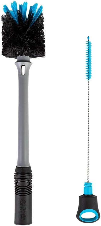 BlenderBottle SportMixer Shaker Bottle Perfect for Protein Shakes and Pre Workout, 20-Ounce, Black & 2-in-1 Shaker Bottle and Straw Cleaning Brush, 1 Pack,Gray