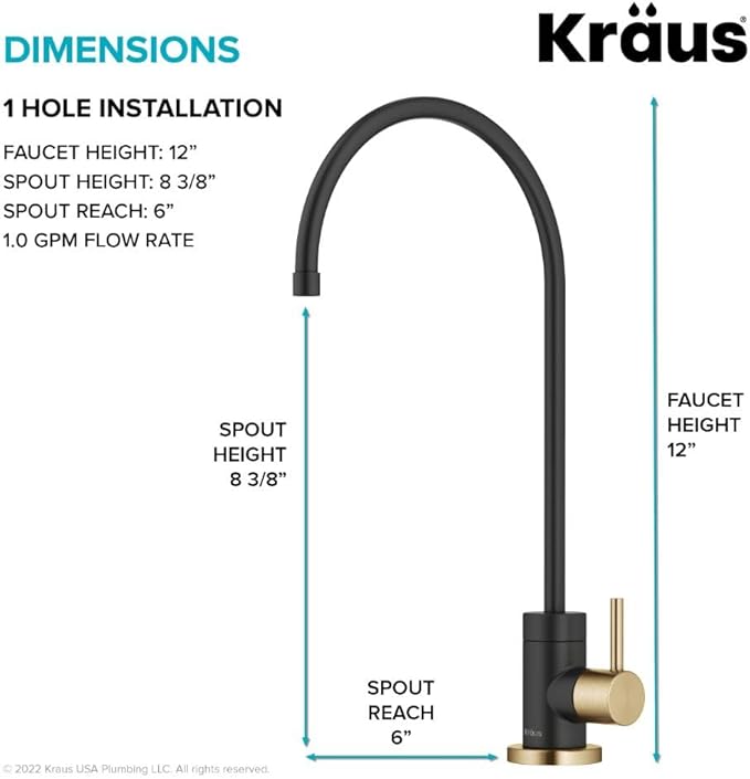 KRAUS Purita™ Single Handle Drinking Water Filter Faucet for Reverse Osmosis or Water Filtration System in Brushed Brass/Matte Black, FF-100BBMB