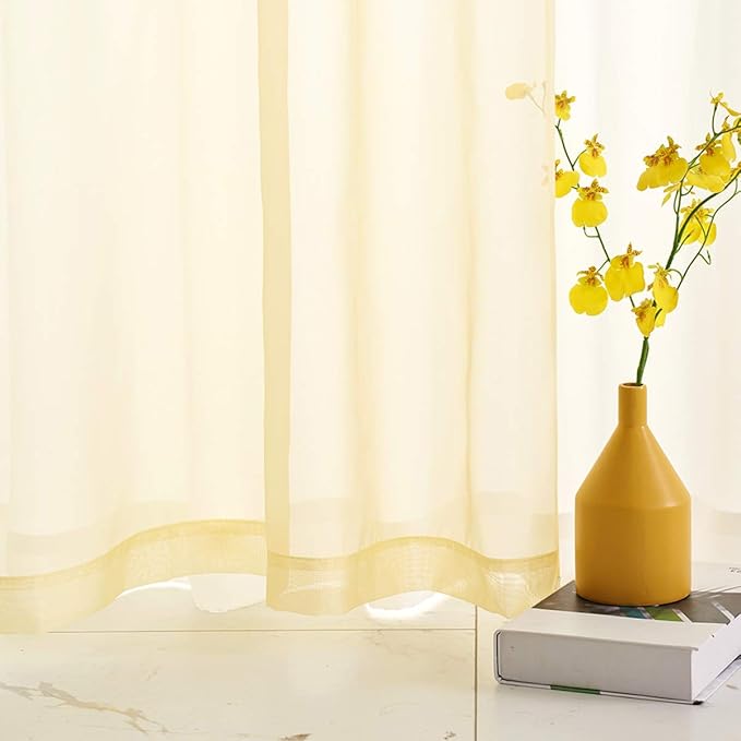 Light Yellow Sheer Voile Curtains Short Translucent 45 Inches Long with Rod Pocket Light Yellow Sheers 45 Inches Long for Small Window Kitchen Bedroom Living Room 2 Panels 52x45