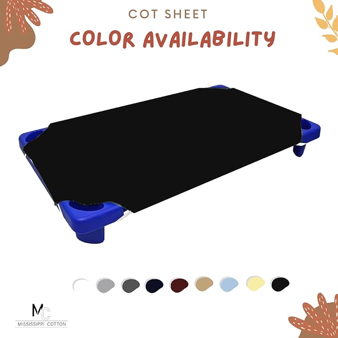 Pack of 24 Cot Sheet for Daycare Preschool Cot Bed -Polyblend Fabric with Corner Elastic Cots Sheets Fits On 22" X 52" Inches Size Toddler and Preschool Daycare Cot Black 22 X 52 Size
