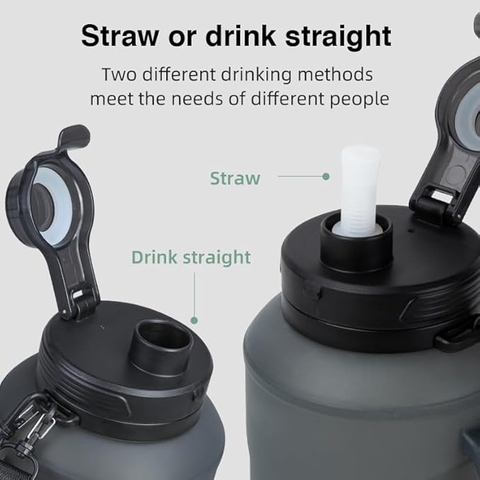 Collapsible Water Bottles 64oz with Removable Straw, Odorless BPA-Free Silicone, Leak-Proof Foldable Reusable Bottle - Perfect for Cruise Travel Sports Gym Hiking Camping Cycling - Black