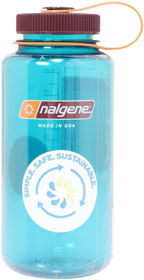 Nalgene Sustain Tritan BPA-Free Water Bottle Made with Material Derived From 50% Plastic Waste, 32 OZ, Wide Mouth, Teal