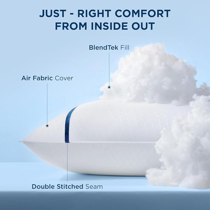 Bedsure Hotel Pillows - Luxury Bed Pillows for Sleeping with Decoration Strip Breathable Cover Soft & Supportive Pillows for Side, Back or Stomach Sleepers (2, Blue, Queen)