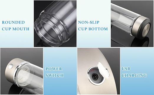 Portable Hydrogen Rich Water Cup, USB Charging Rich Hydrogen Water Purifier Filter Glass Bottle Portable Lonizer Cup, Hydrogen Water Bottle, Hydrogen Rich Water Glass Health Cup (5 Colors)