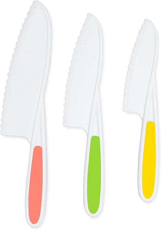 Kid Knives 3 Piece Nylon Kitchen, Kid Safe Knives, Kids Knives for Real Cooking, Toddler Knives Kids Knife Set for Cooking and Baking Kid Friendly Knives - (Multicolored)