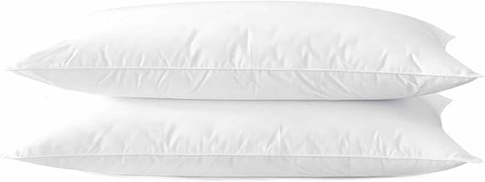 Thin Flat Soft Bed Pillows Standard Size Set of 2 Pack for Sleeping 20"x26", Hypoallergenic Skin Friendly Microfiber Filling Machine Washable